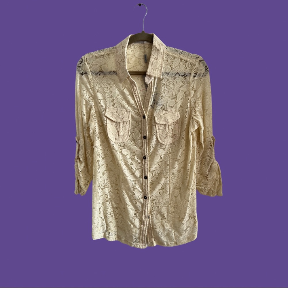 Off white lace knit blouse